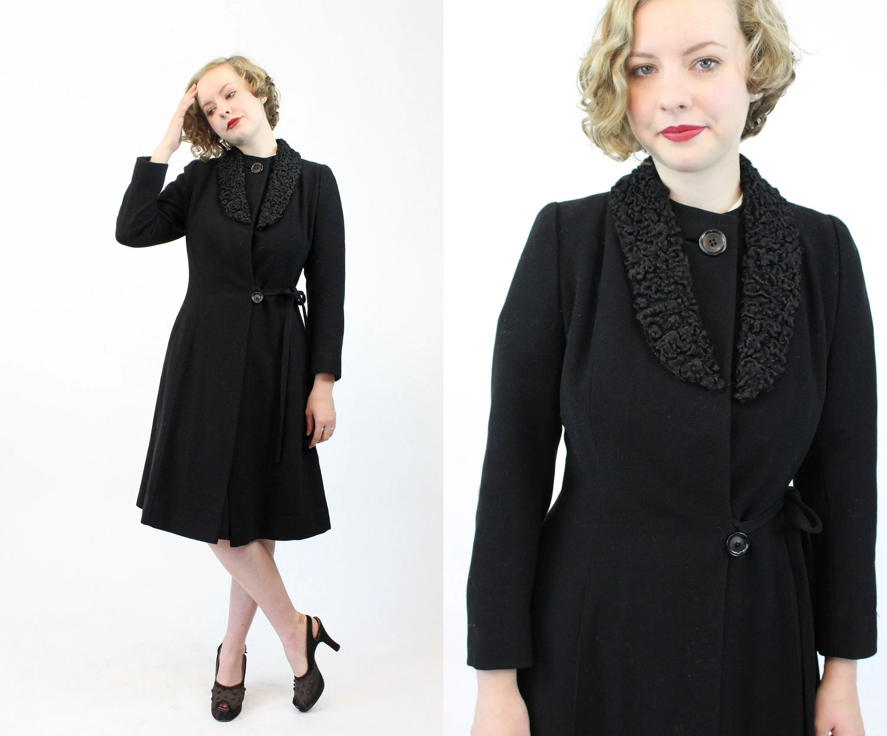 1930s wool crepe coat fur collar small | new winter