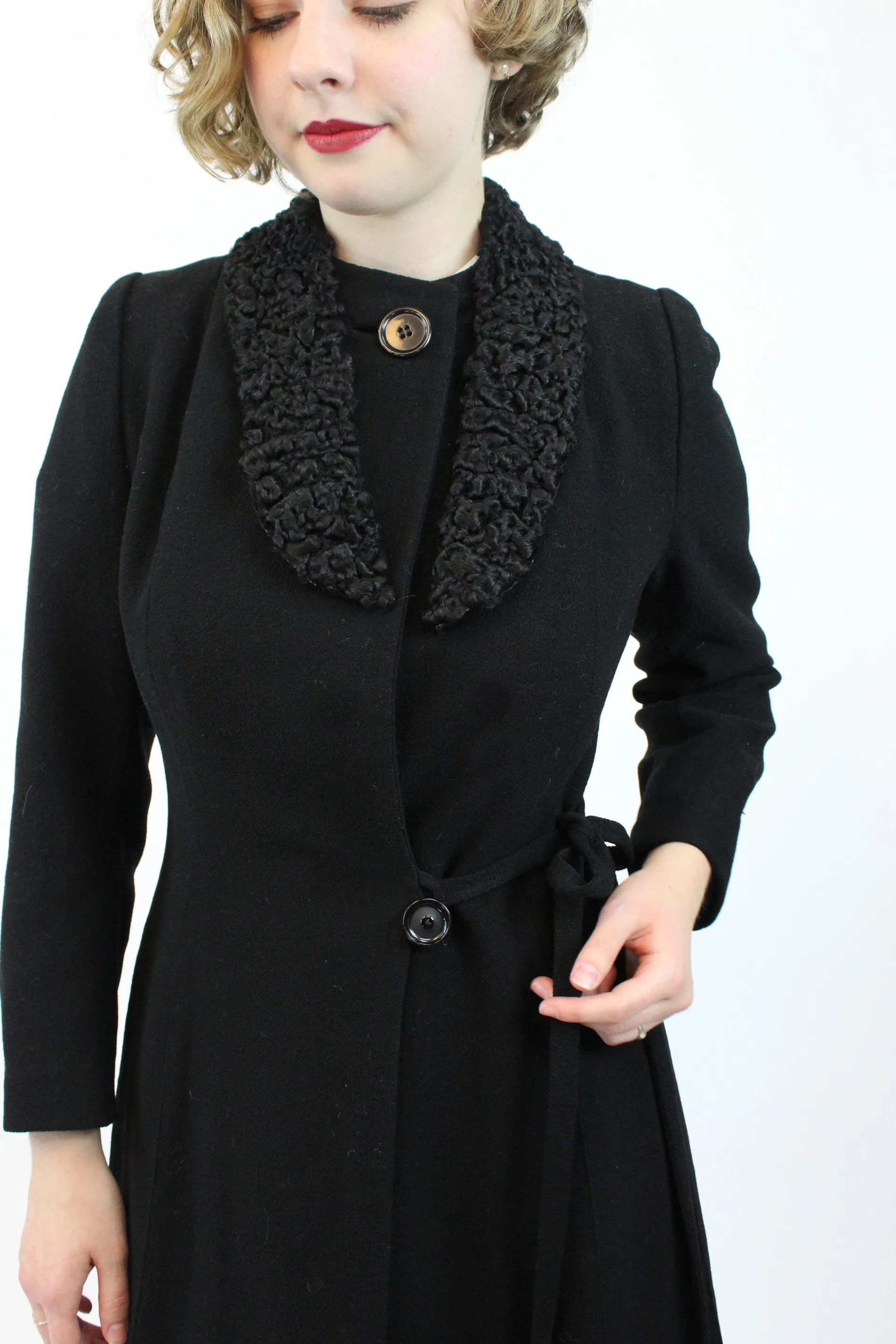 1930s wool crepe coat fur collar small | new winter