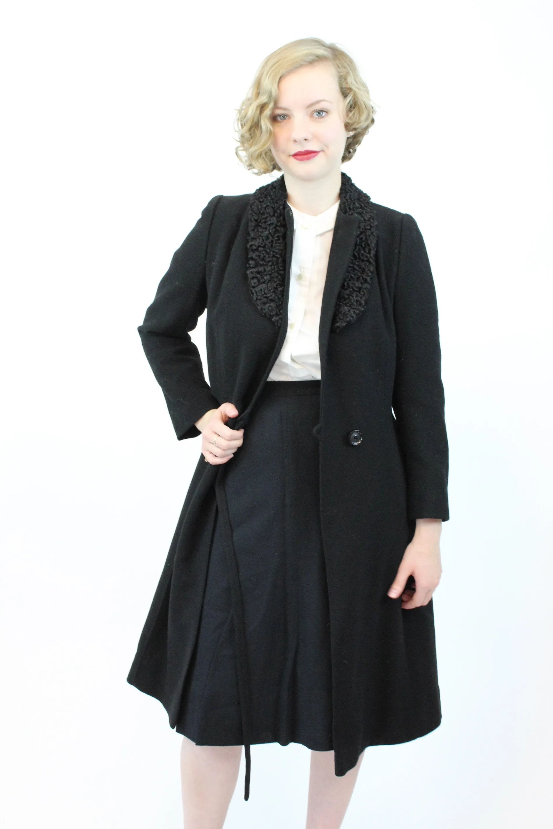 1930s wool crepe coat fur collar small | new winter