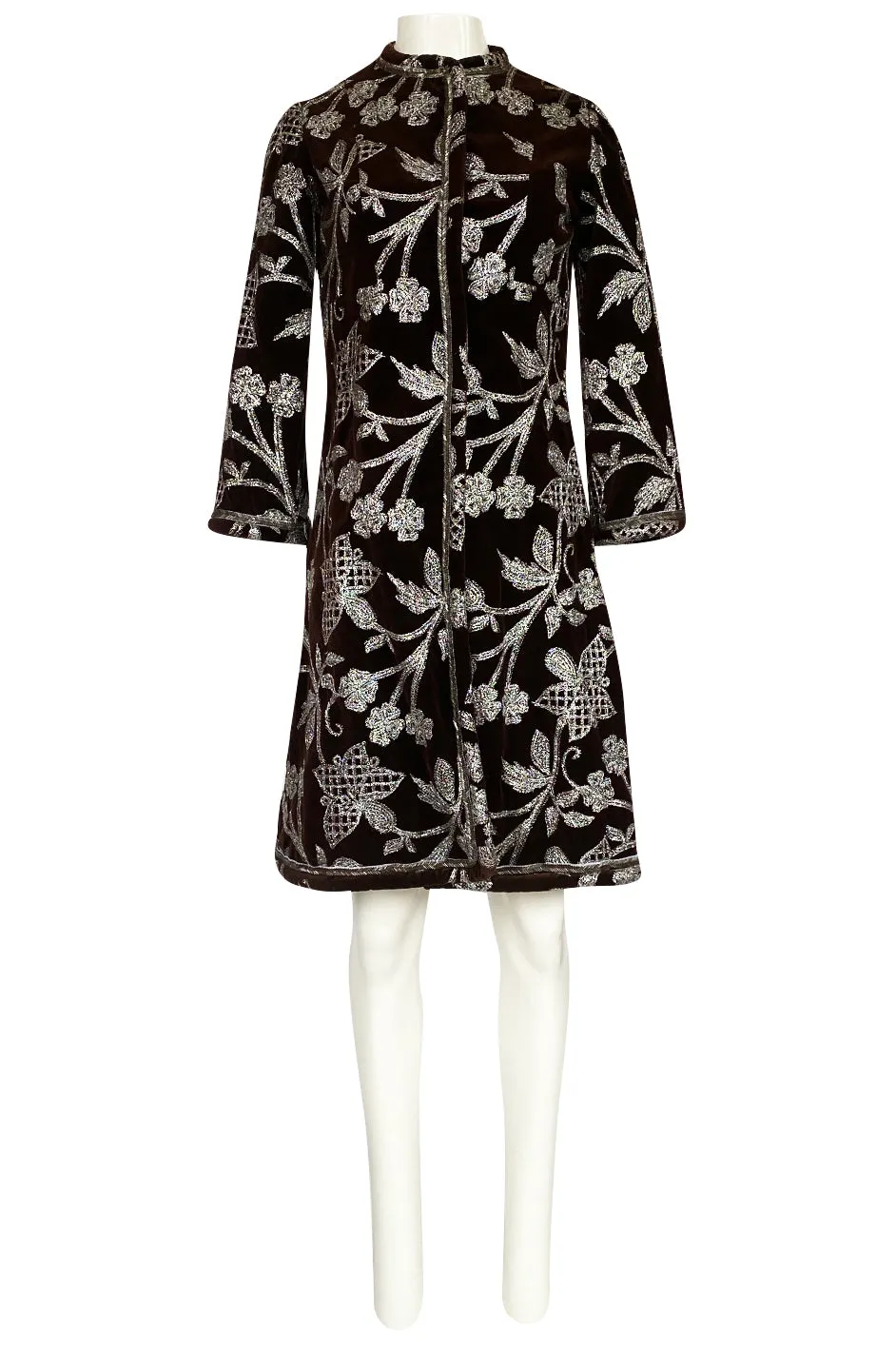 1968 Bill Blass Museum Documented Brown Velvet & Silver Thread Coat