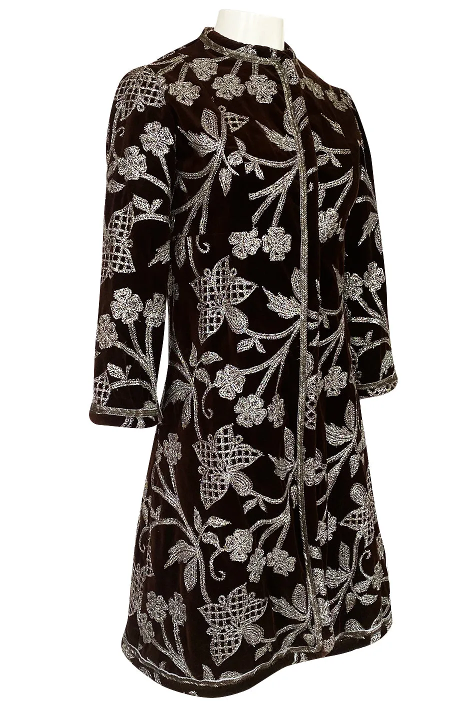 1968 Bill Blass Museum Documented Brown Velvet & Silver Thread Coat