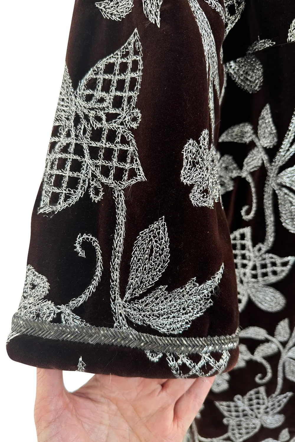 1968 Bill Blass Museum Documented Silver Thread Pattern in Brown Velvet Jacket