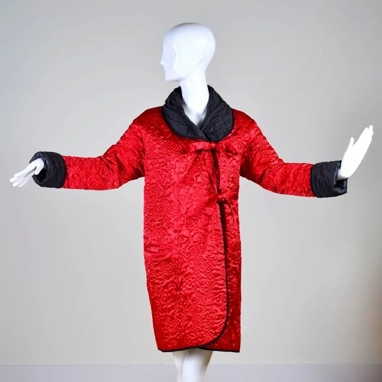 1980s Sonia Rykiel Reversible Quilted Red & Black Coat With Hood