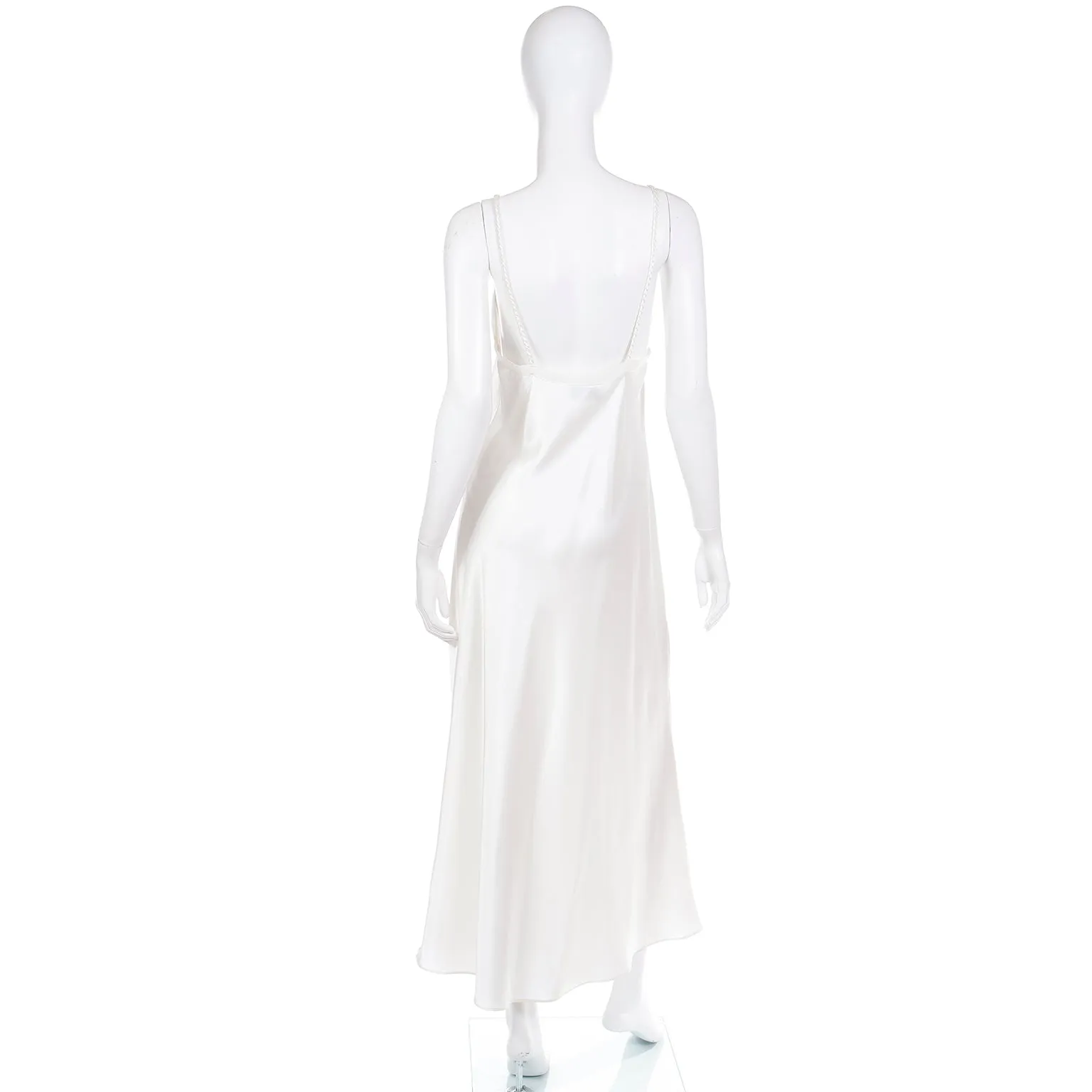 1990s Valentino Ivory Slip Dress Nightgown & Peignoir Robe Set