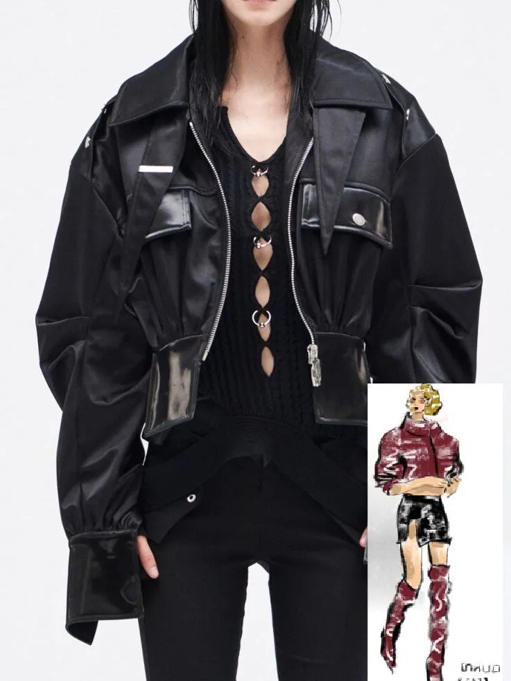 2022 New Autumn Women Motorcycle Jackets Zipper Spliced Short Faux Leather Coat