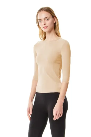 3/4 Sleeve Nude Microfiber Layering Shell Top