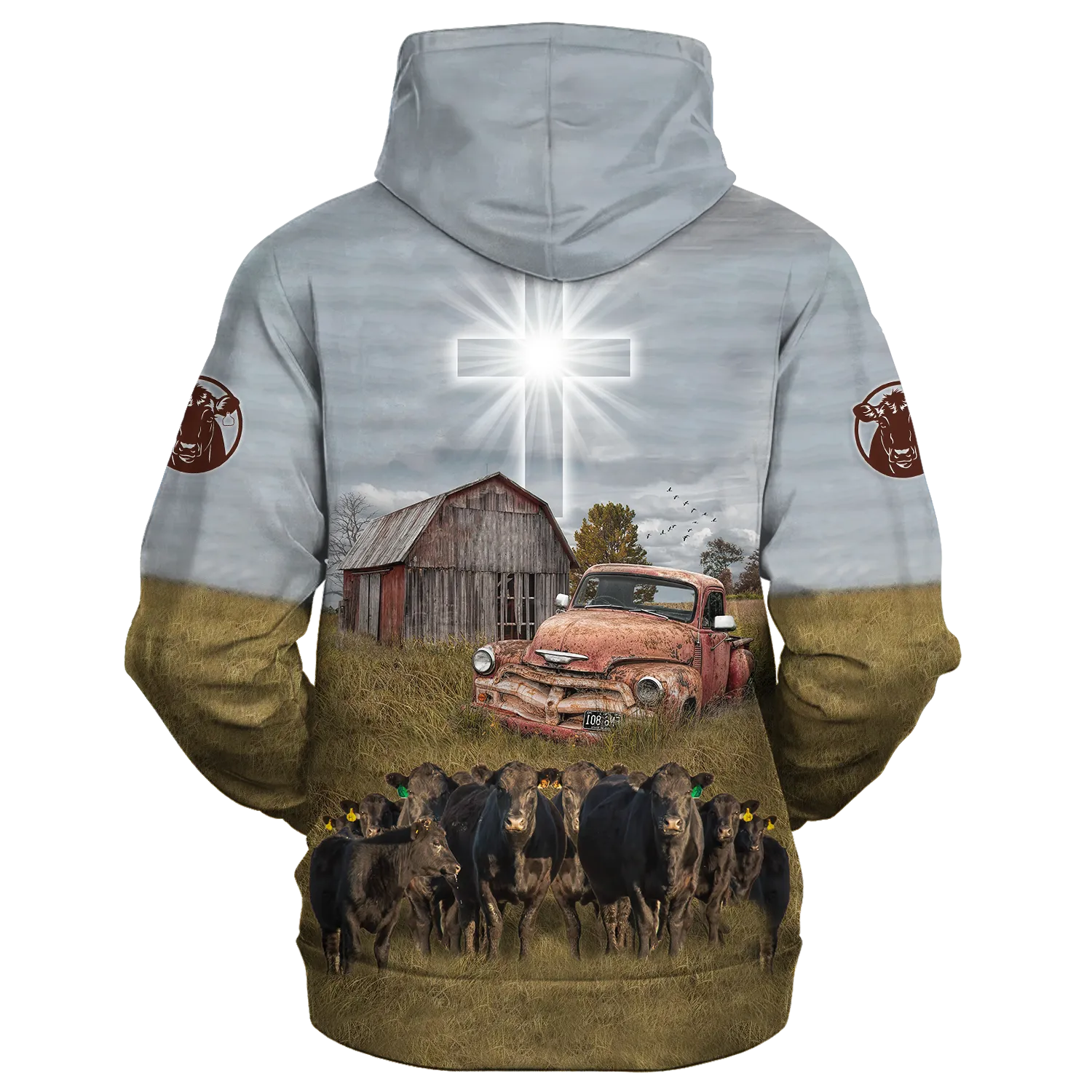 3D Full Print Black Angus Hoodie For Adults, So God Made A Farmer Hoodie