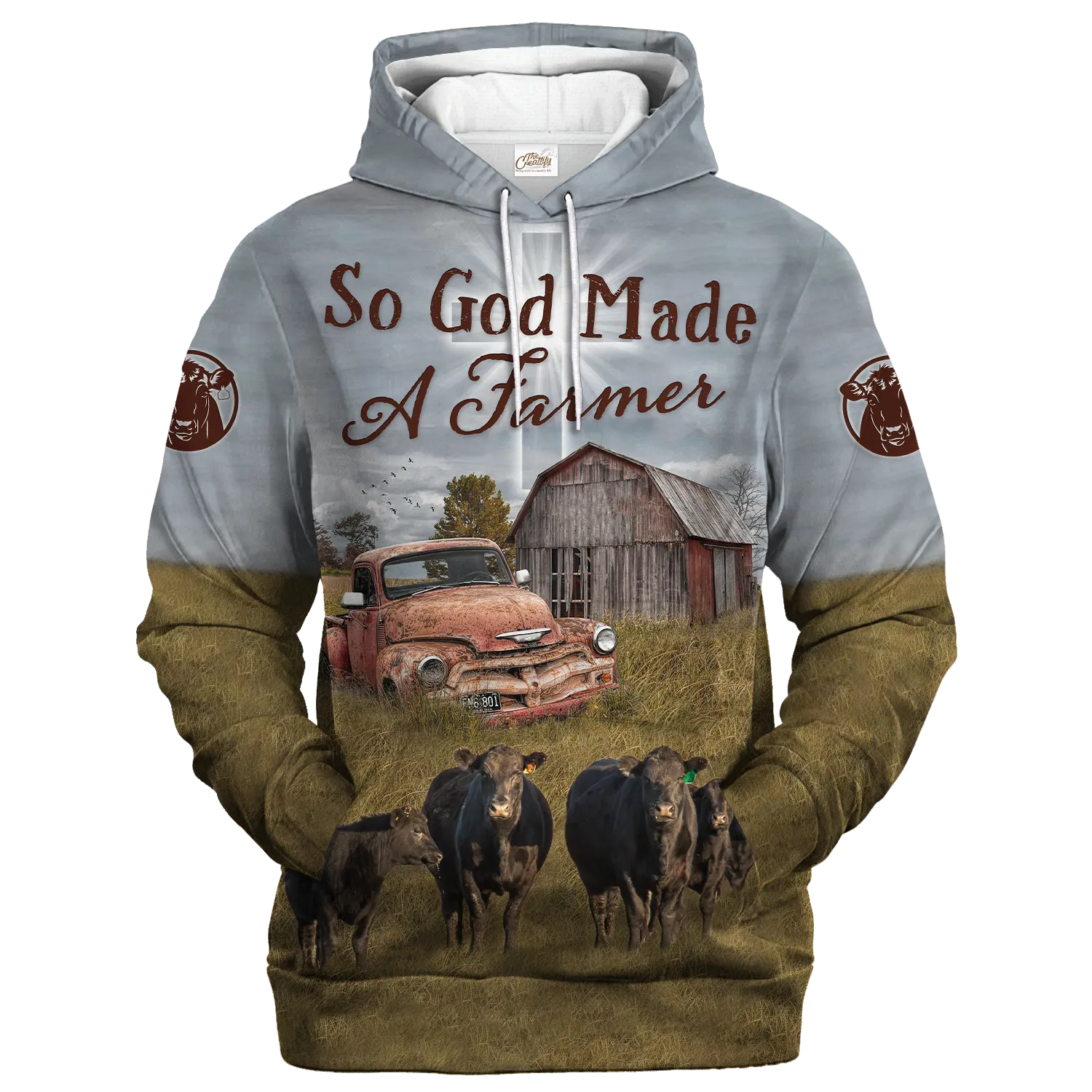 3D Full Print Black Angus Hoodie For Adults, So God Made A Farmer Hoodie