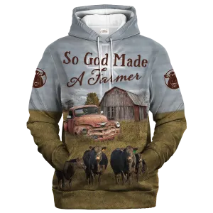 3D Full Print Black Angus Hoodie For Adults, So God Made A Farmer Hoodie