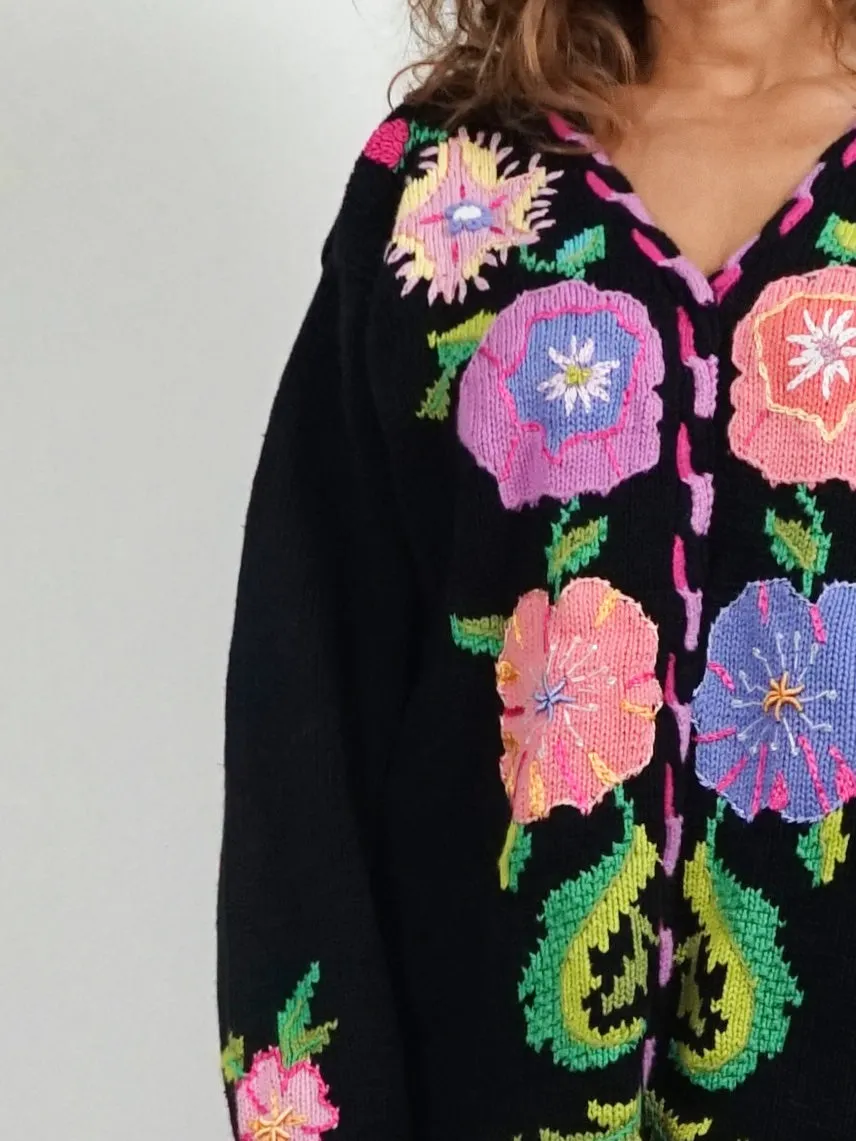 90's Floral Handknit Sweater