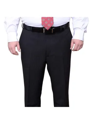 Adolfo Portly Fit Black Pinstriped Flat Front Washable Dress Pants