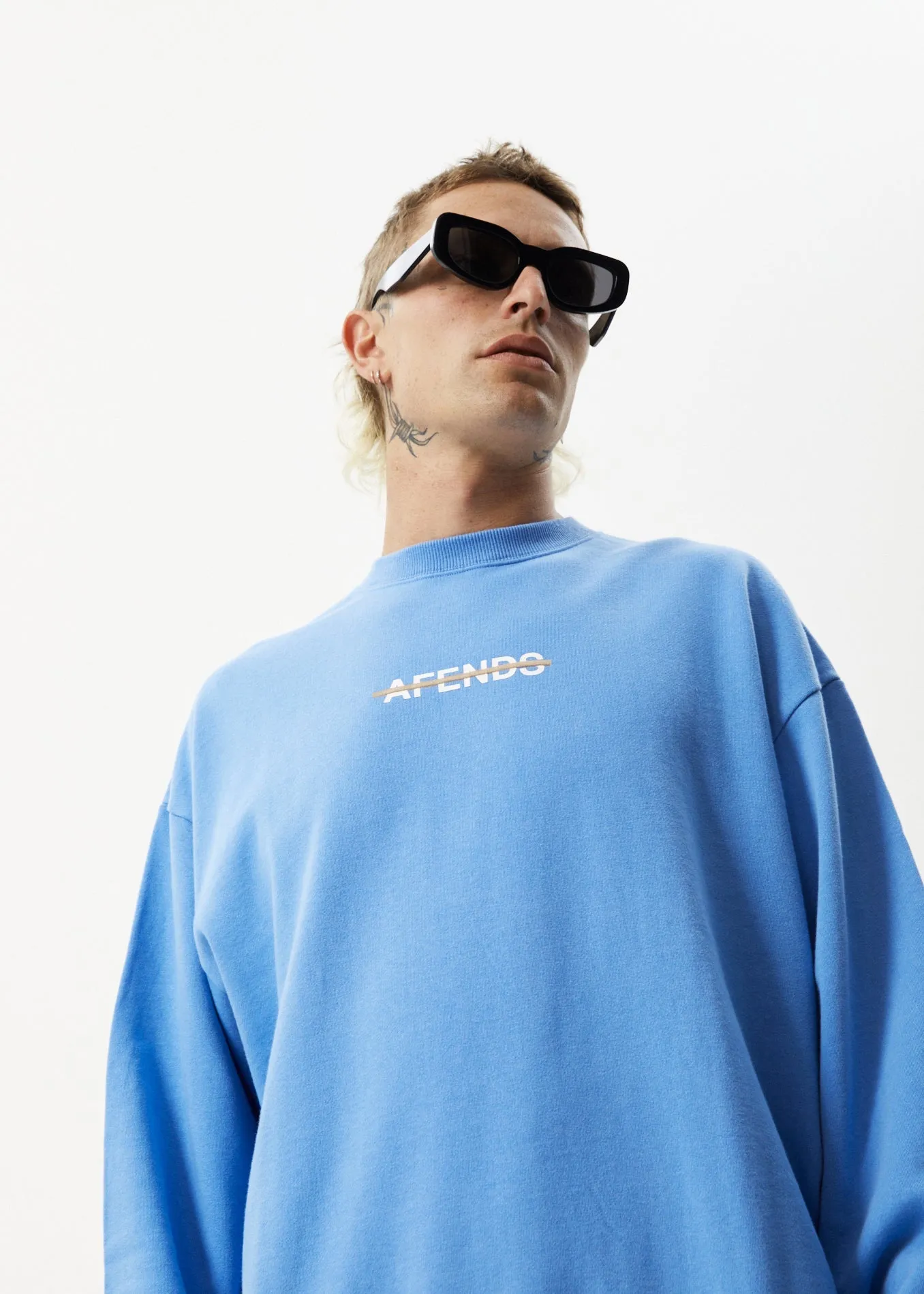 AFENDS Mens Liquid - Crew Neck Jumper - Arctic