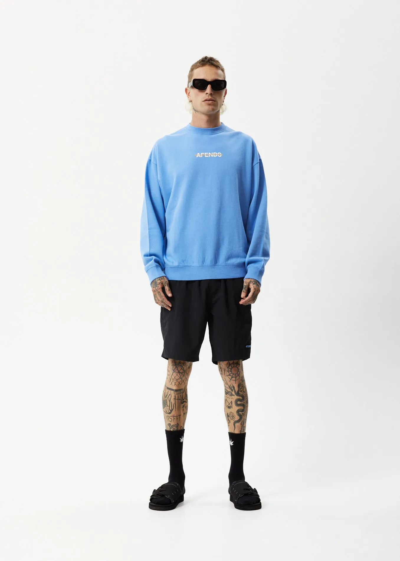 AFENDS Mens Liquid - Crew Neck Jumper - Arctic