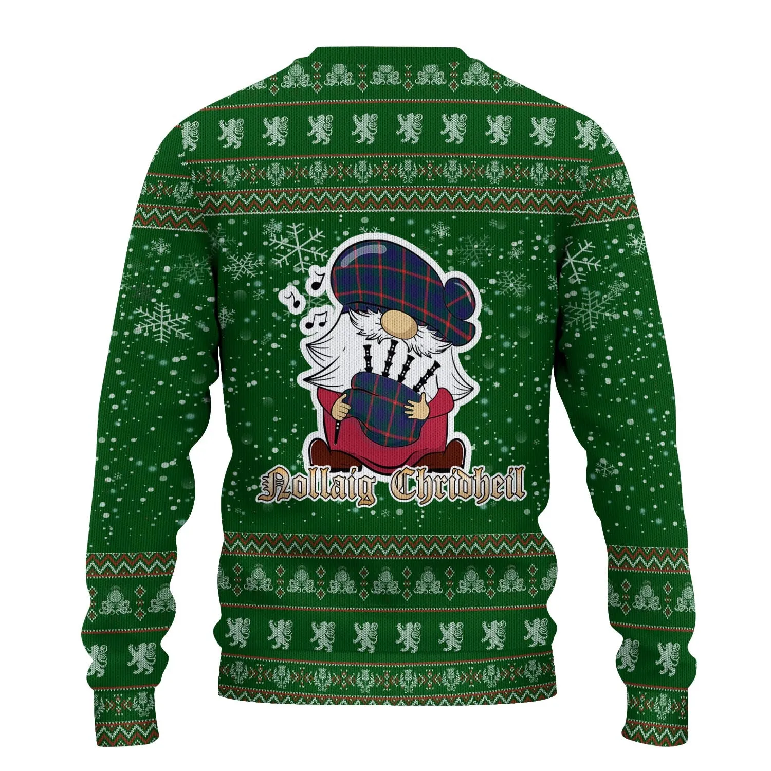 Agnew Clan Christmas Family Ugly Sweater with Funny Gnome Playing Bagpipes