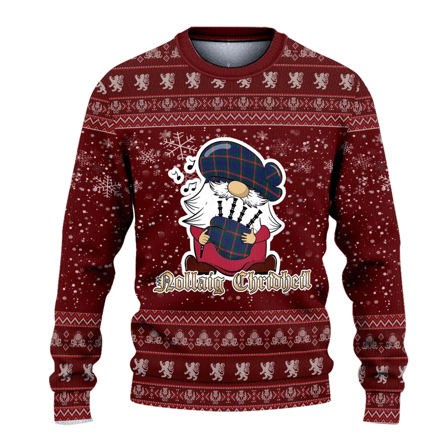 Agnew Clan Christmas Family Ugly Sweater with Funny Gnome Playing Bagpipes