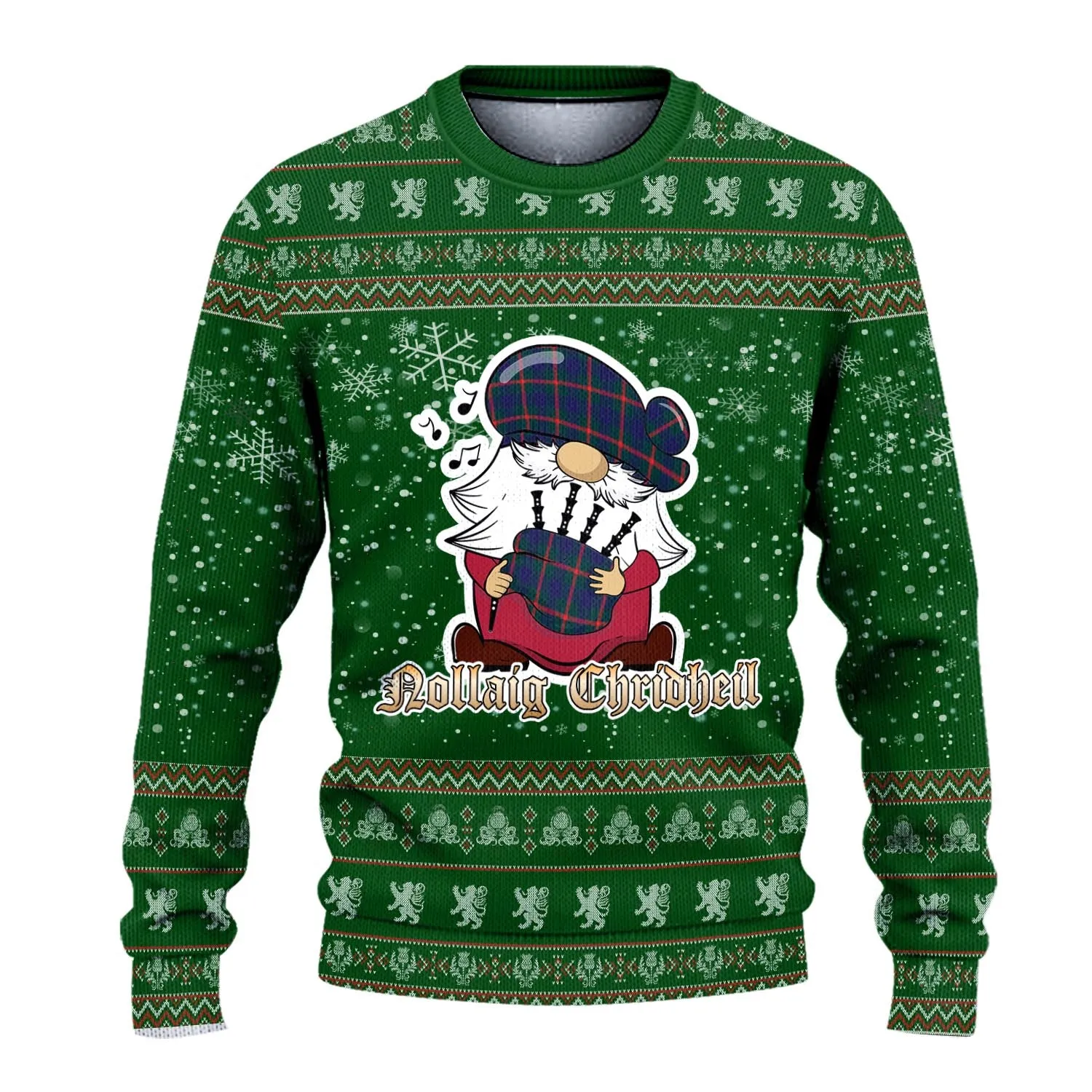 Agnew Clan Christmas Family Ugly Sweater with Funny Gnome Playing Bagpipes