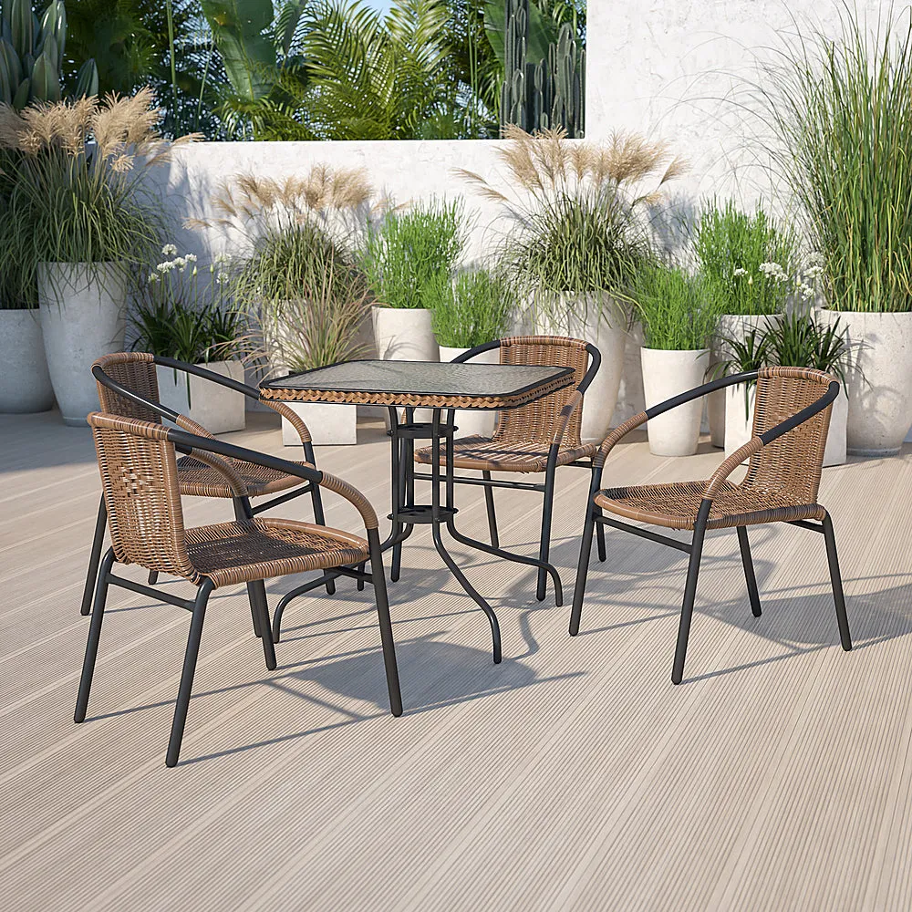 Alamont Home - Barker Square Contemporary Patio Table - Clear Top/Dark Brown Rattan