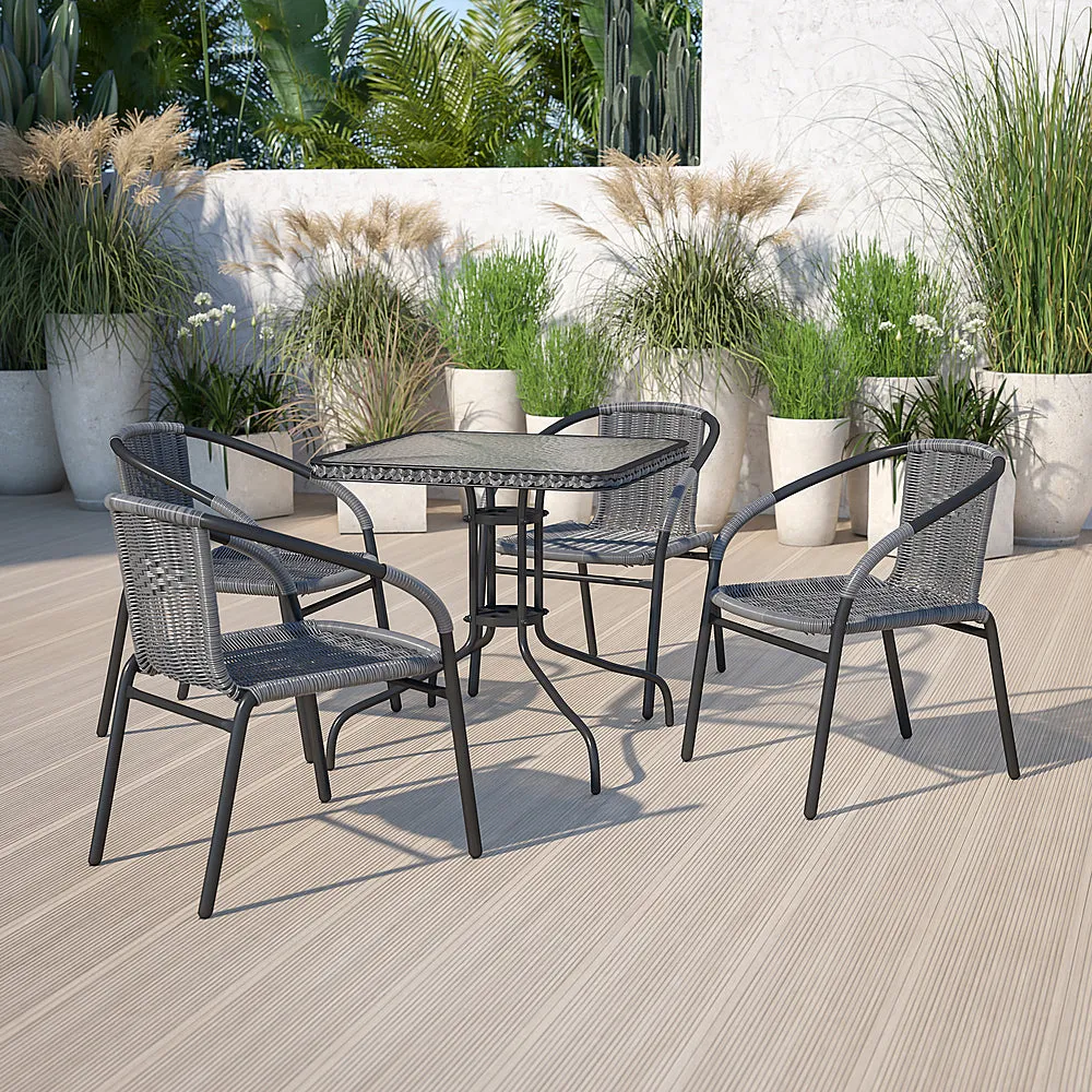 Alamont Home - Barker Square Contemporary Patio Table - Clear Top/Gray Rattan