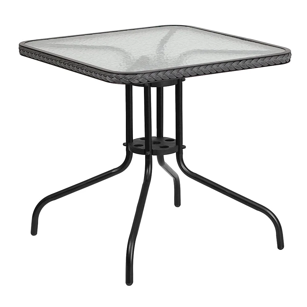 Alamont Home - Barker Square Contemporary Patio Table - Clear Top/Gray Rattan