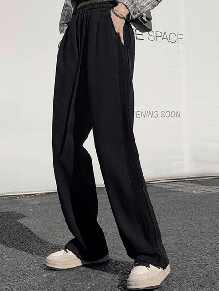 Ankle Slit Patchwork Baggy Sweatpants