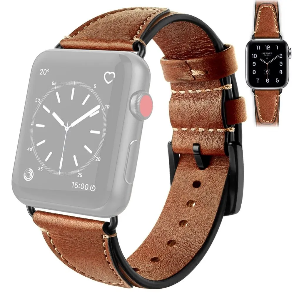 Apple Watch (45mm) retro cowhide genuine leather watch strap - Brown