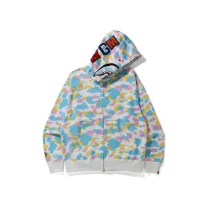 BAPE New Multi Camo Shark Relaxed Full Zip Hoodie White