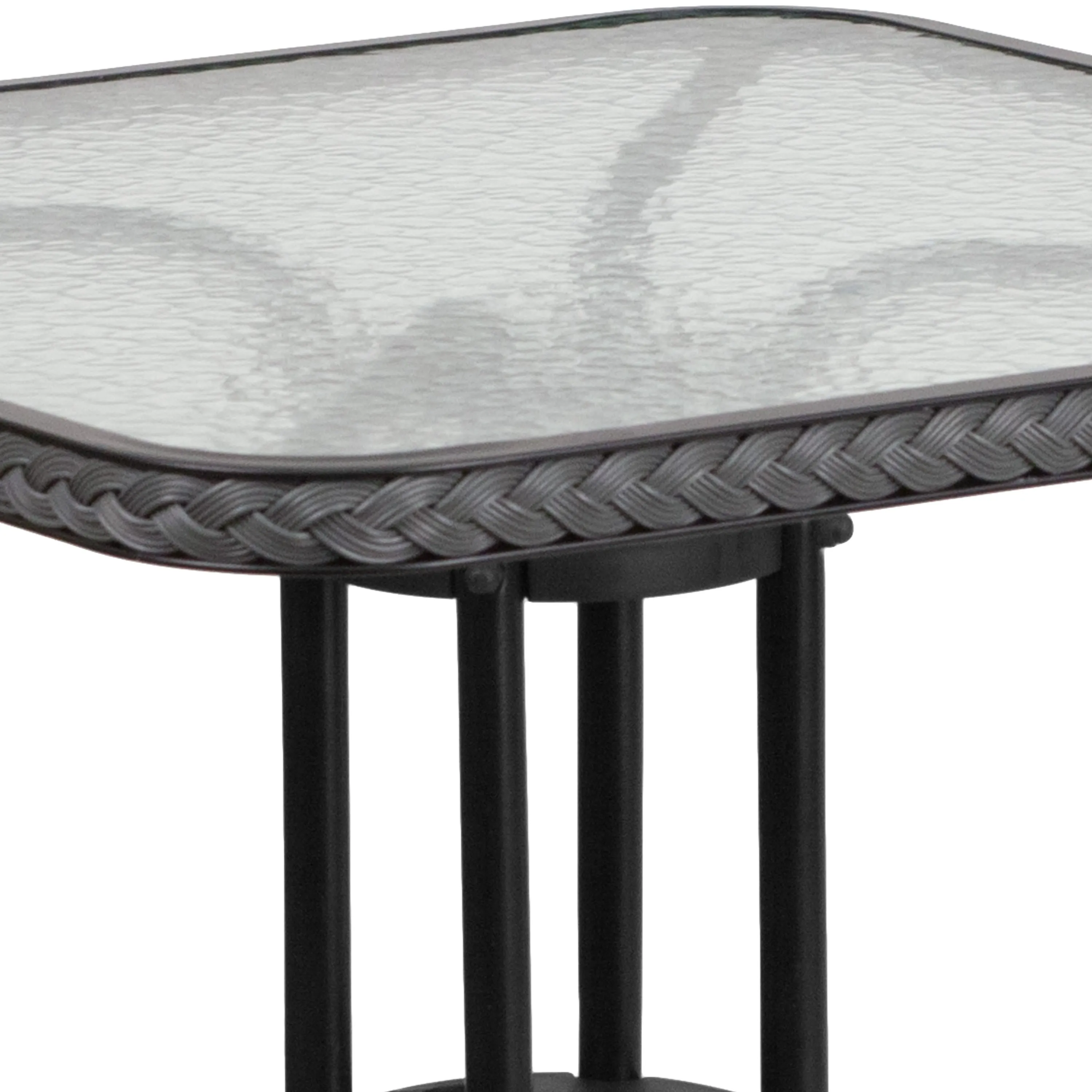 Barker 28'' Square Tempered Glass Metal Table with Rattan Edging