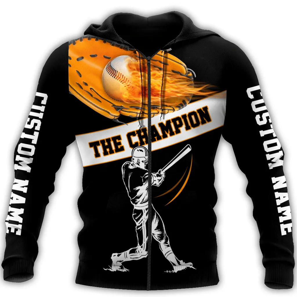 Baseball Fire The Champion Custom Name Number 3D Sweatshirt Hoodie