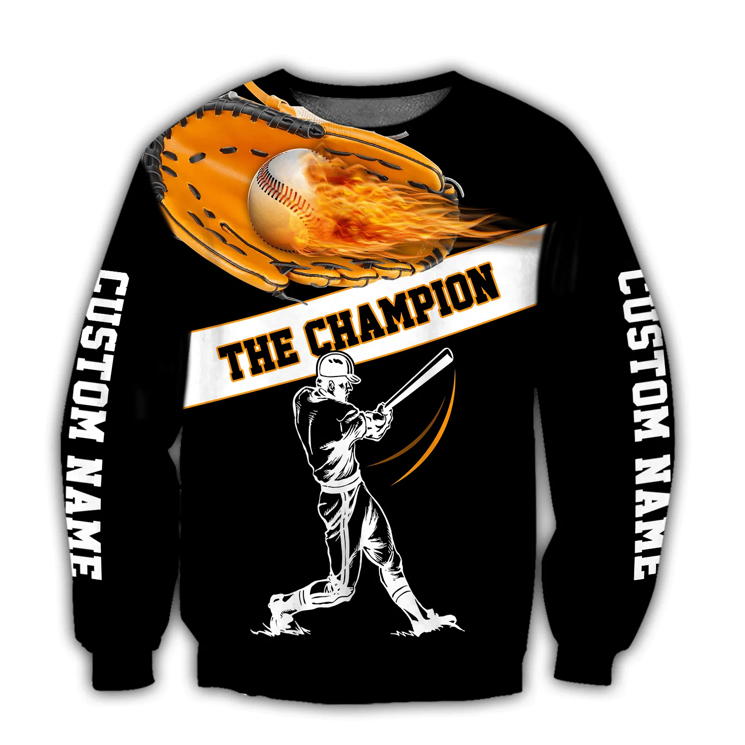 Baseball Fire The Champion Custom Name Number 3D Sweatshirt Hoodie