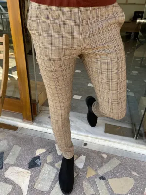 Beige Slim Fit Plaid Pants for Men by GentWith.com | Worldwide Shipping