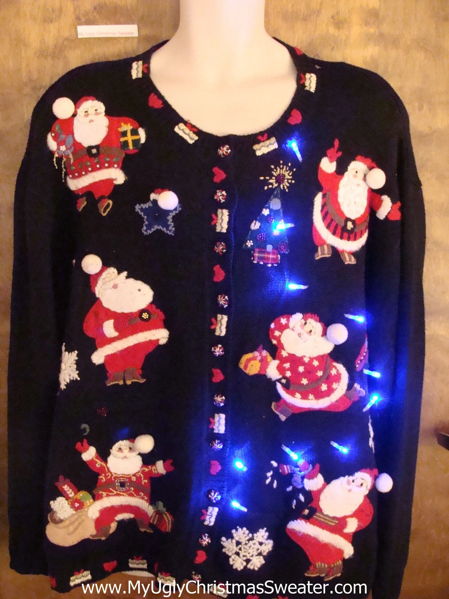 Big Size Busy Santas Cute Christmas Sweater with Lights