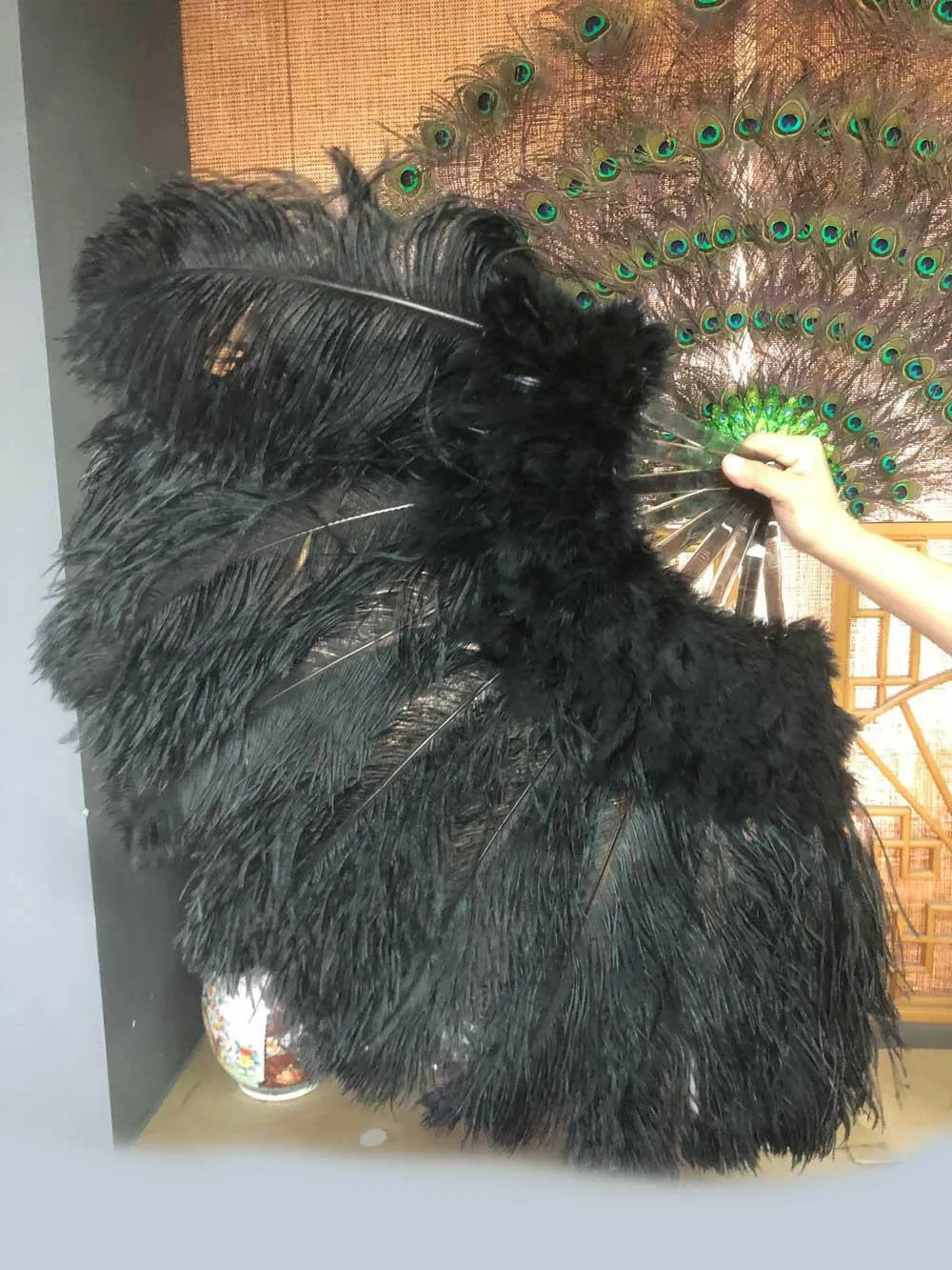 black Marabou Ostrich Feather fan 24"x 43"