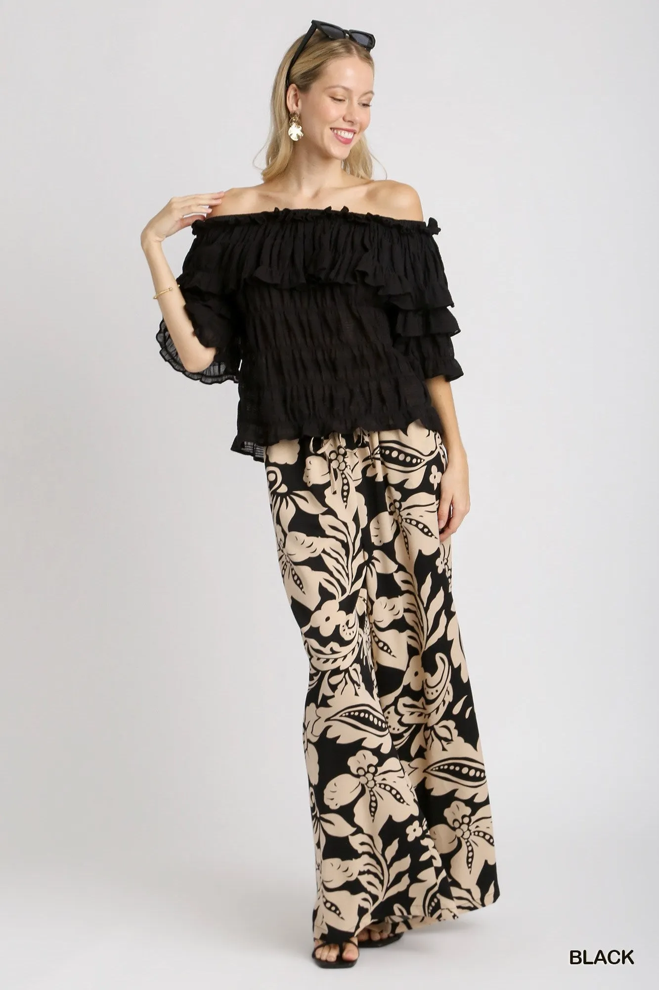 Black Textured Multi Layer Ruffle Top