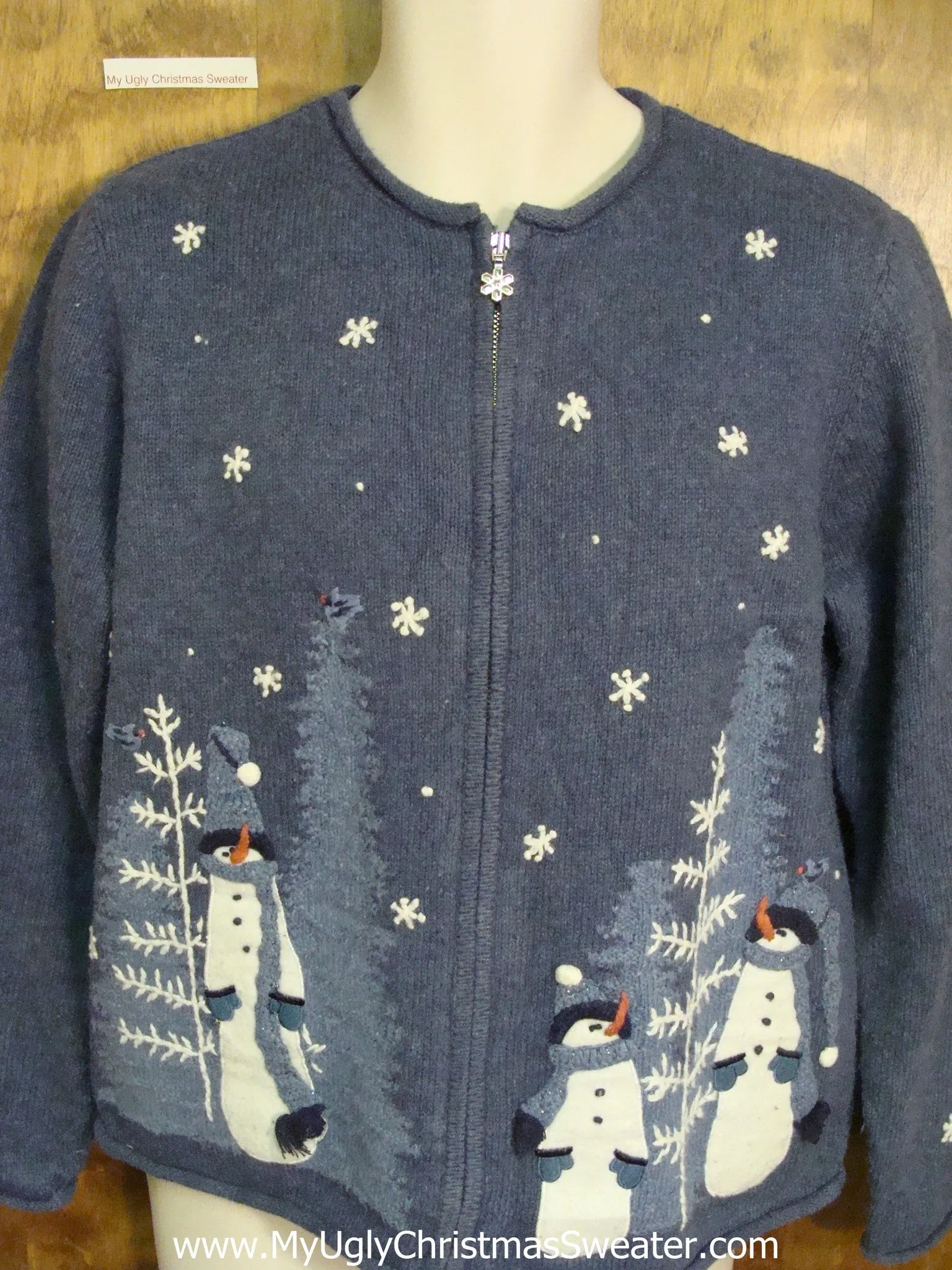 Blue Ugly Christmas Jumper with Snowmen and Snowflakes