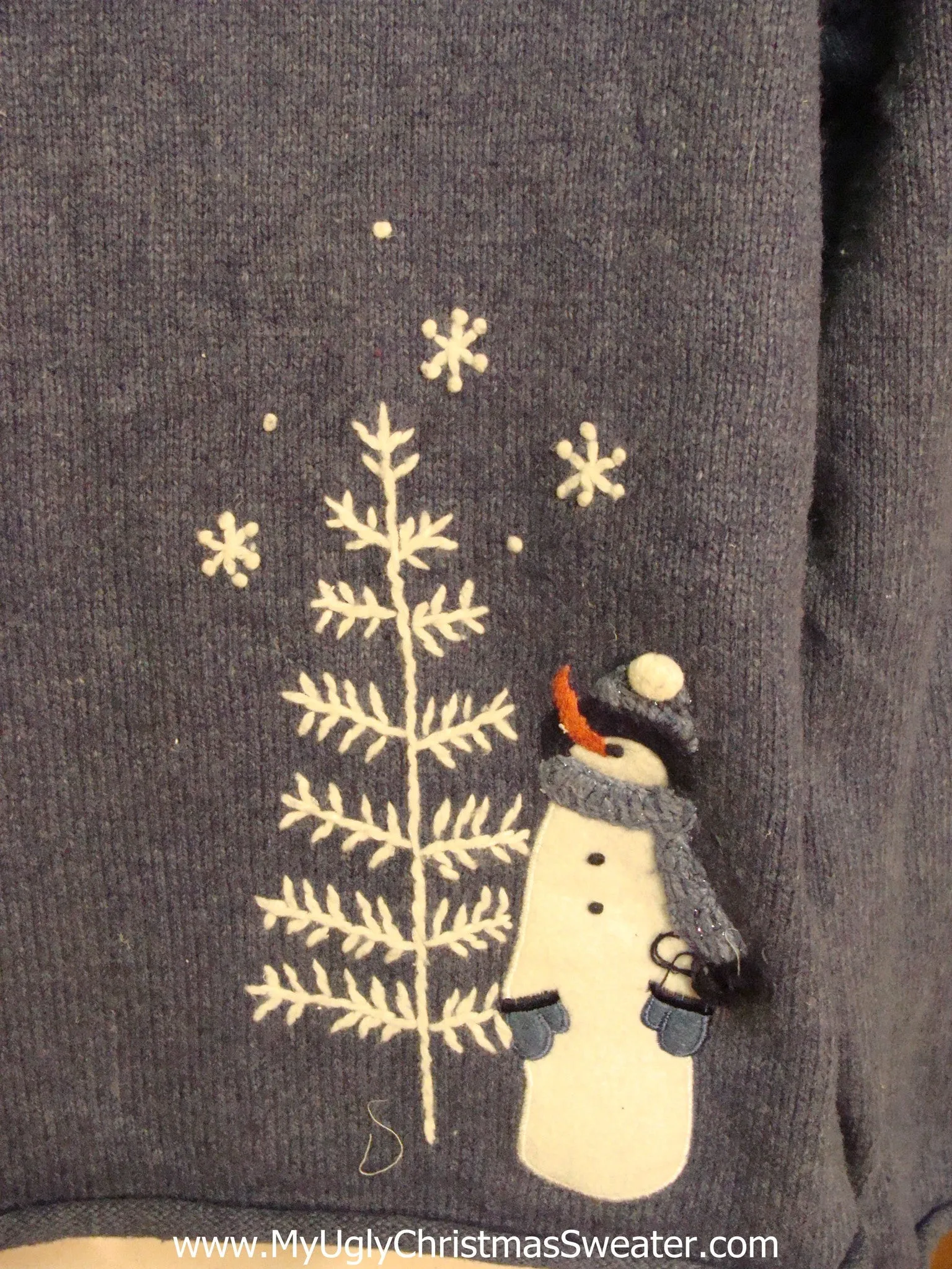 Blue Ugly Christmas Jumper with Snowmen and Snowflakes