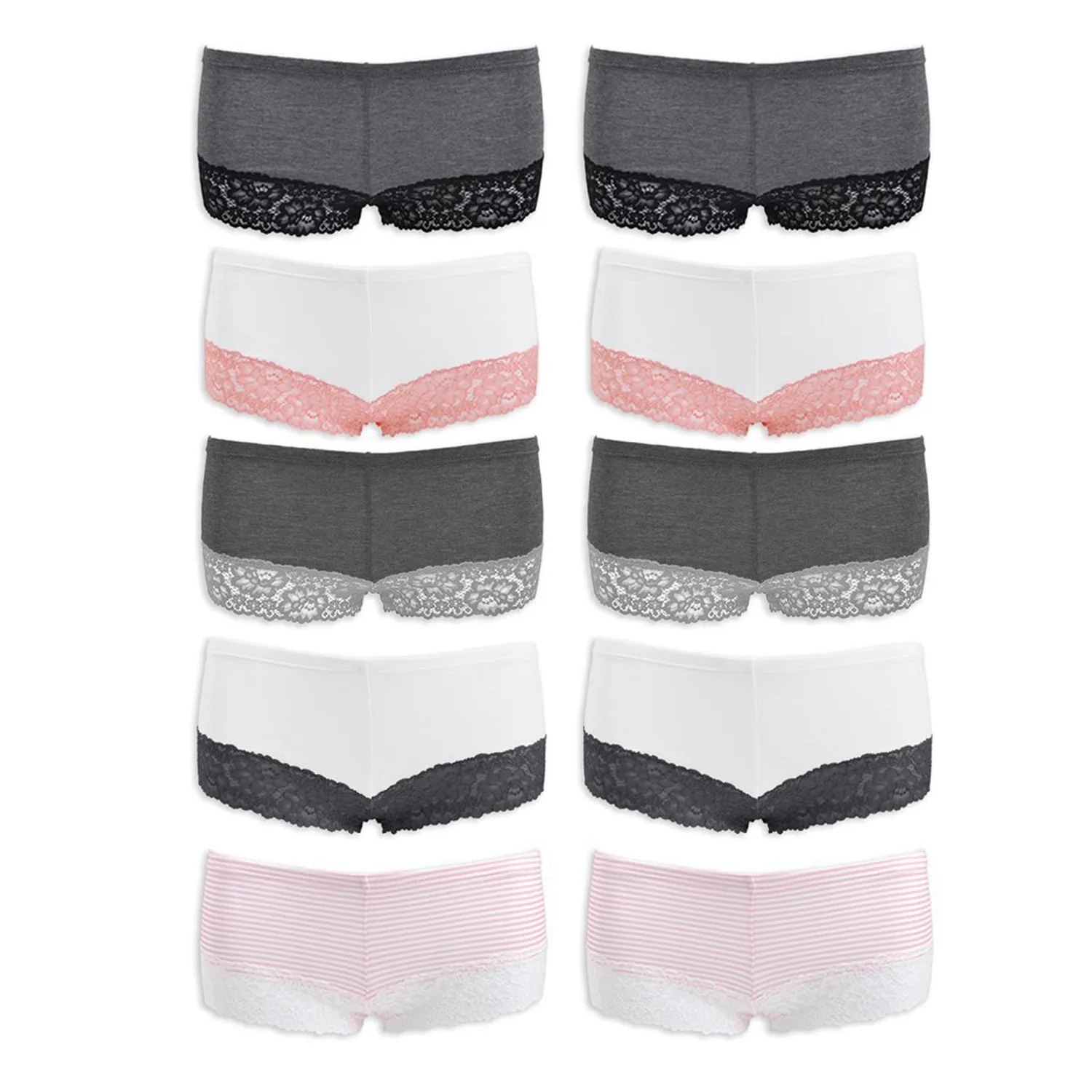 Boy Shorts Underwear for Women, Cotton Women's Panties Lace Boyshort Slip Pack