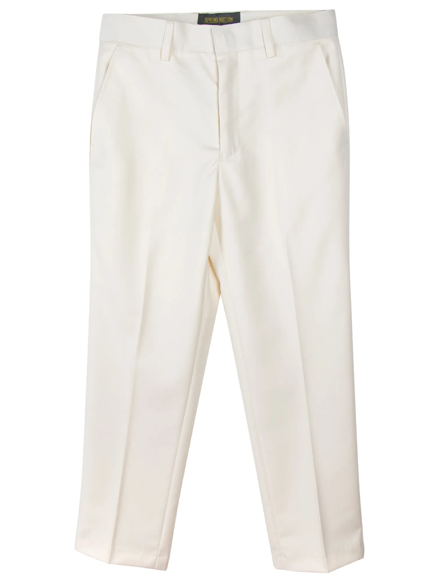 Boys' Off-White Flat Front Dress Pants