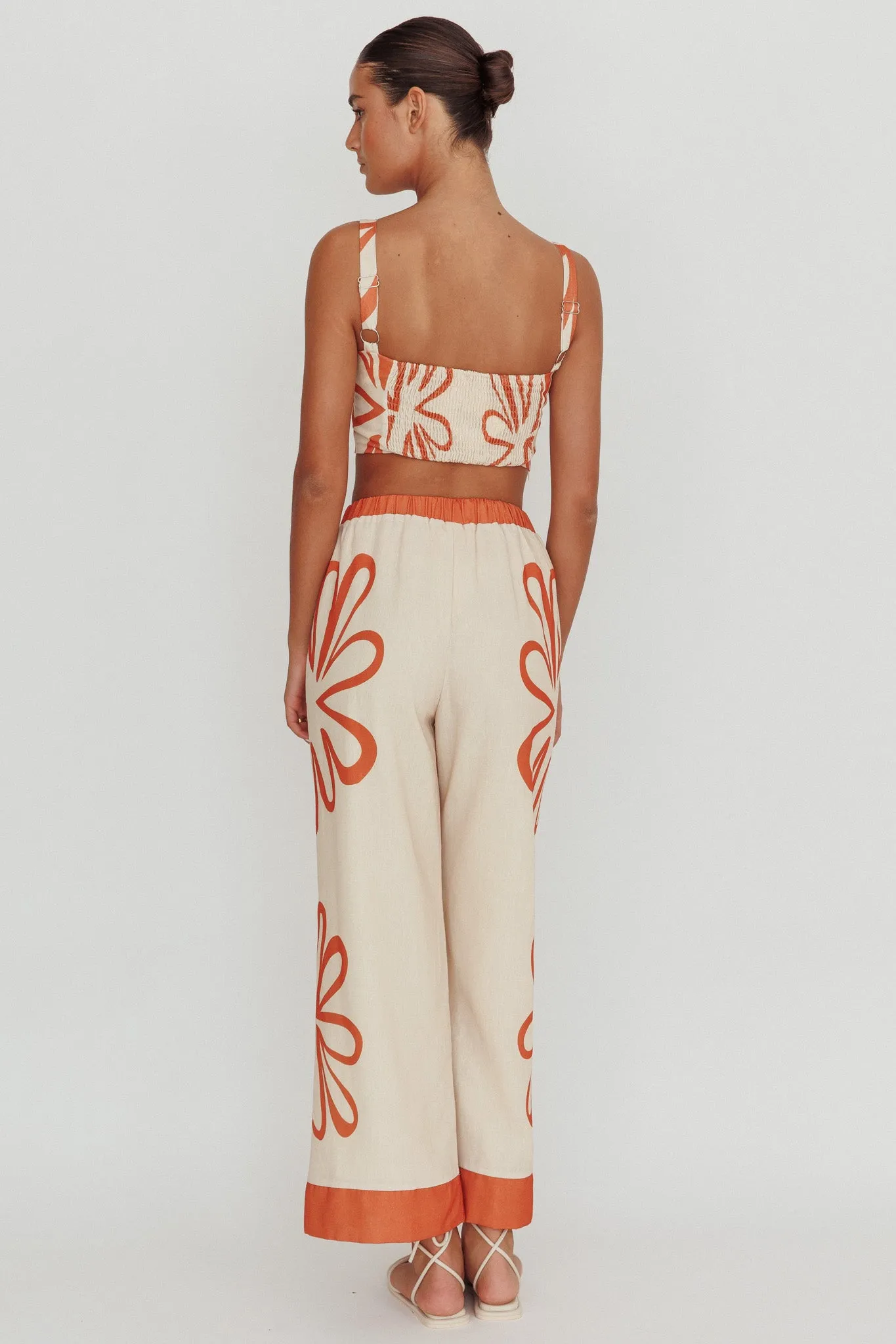 Briar Floral Wide Leg Pants Rust Beige