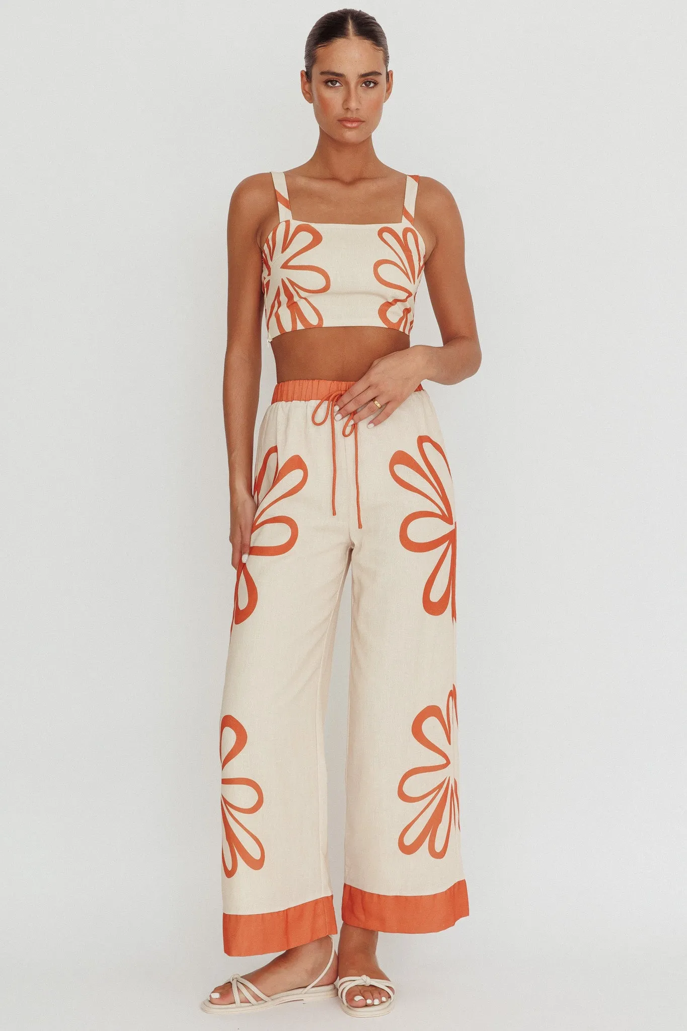 Briar Floral Wide Leg Pants Rust Beige