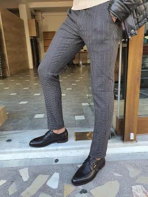 Brown Slim Fit Plaid Pants for Men by GentWith | Worldwide Shipping