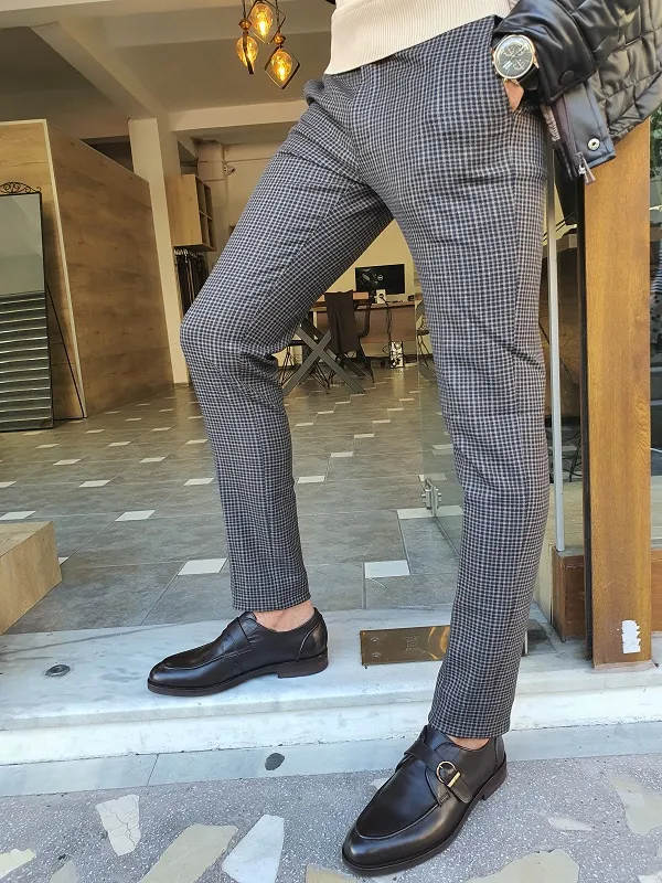 Brown Slim Fit Plaid Pants for Men by GentWith | Worldwide Shipping