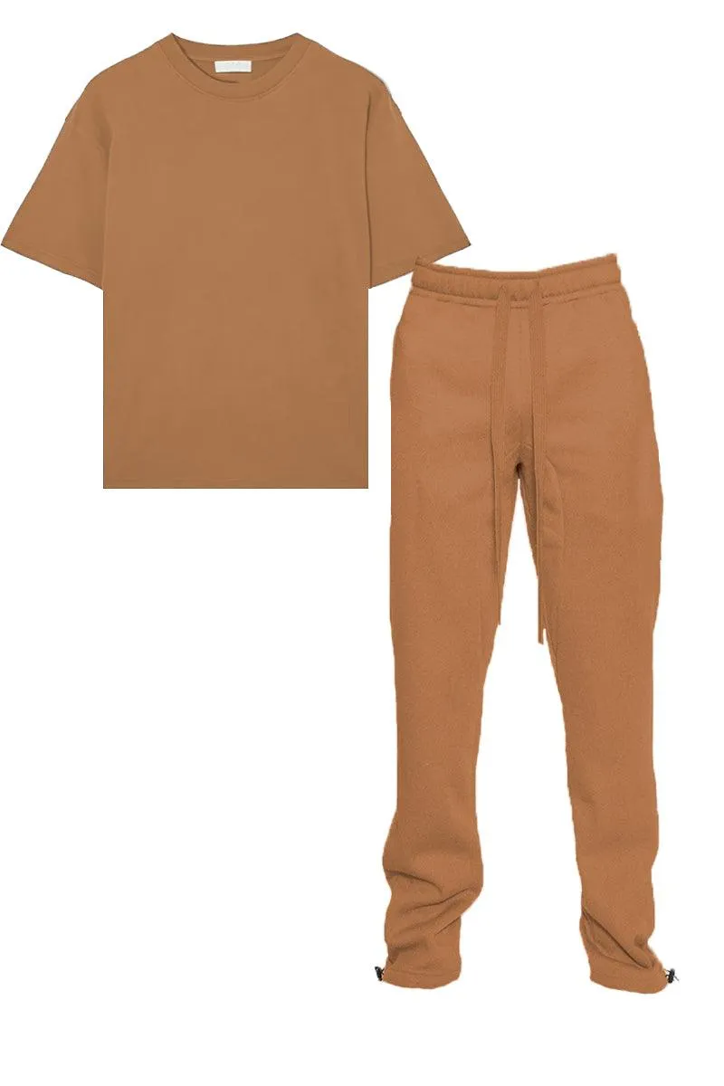 Brown Tshirt Ankle Toggle Sweatpants Set