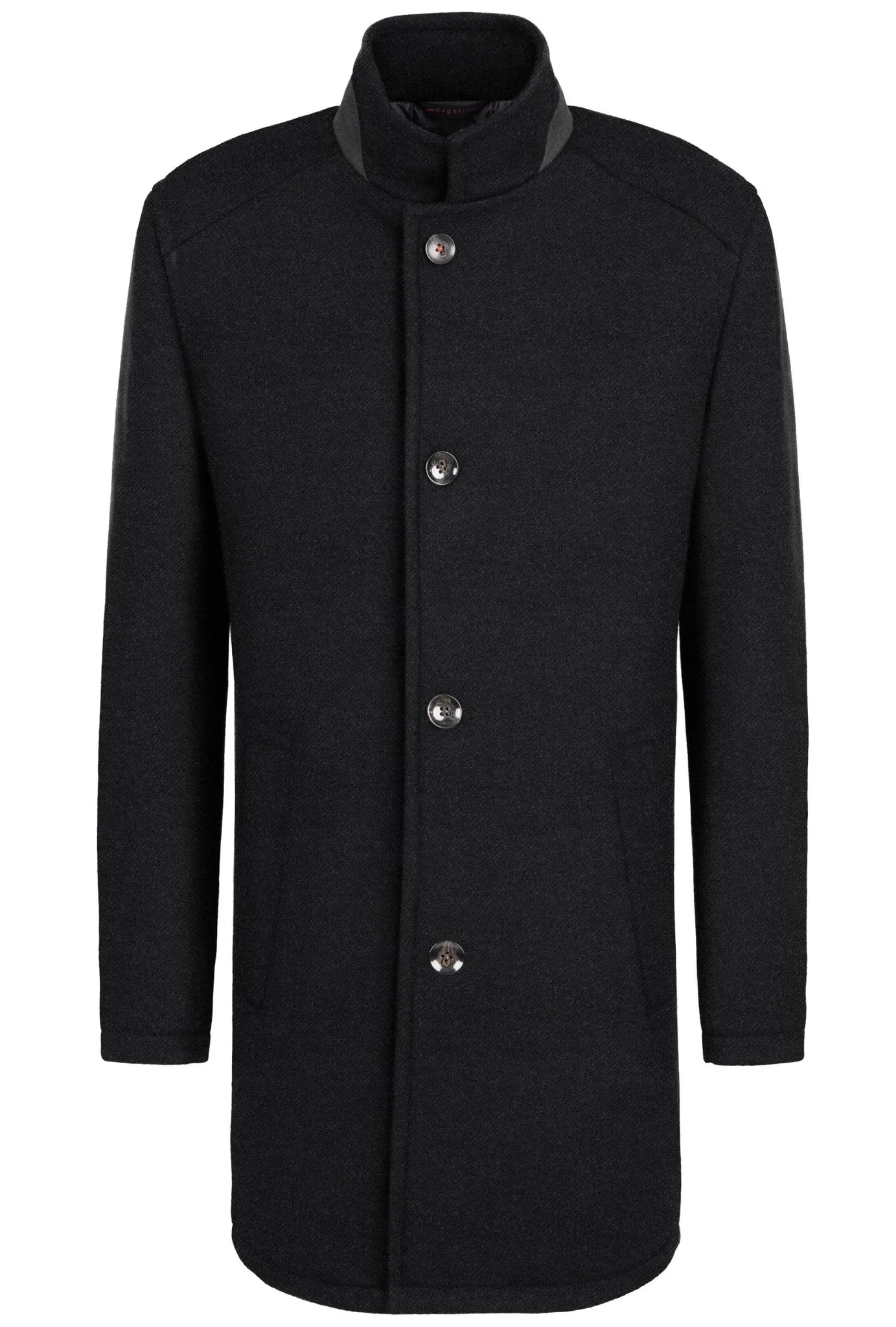 BUGATTI MENS Wool Coat with Band Collar BLACK