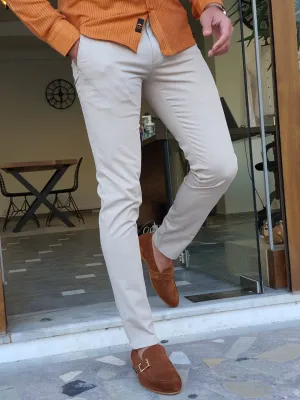 Buy Beige Slim Fit Cotton Pants by GentWith.com | Worldwide Shipping