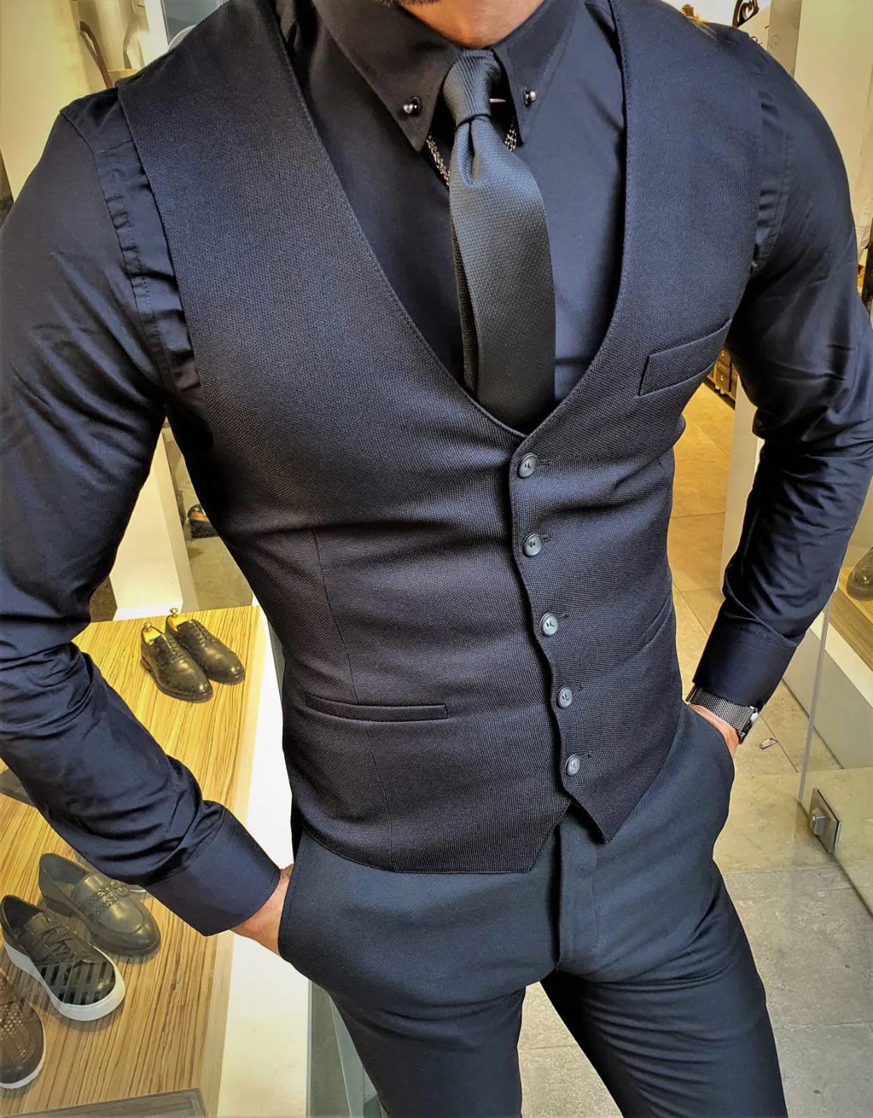 Buy Black Slim Fit Vest by Gentwith.com with Free Shipping