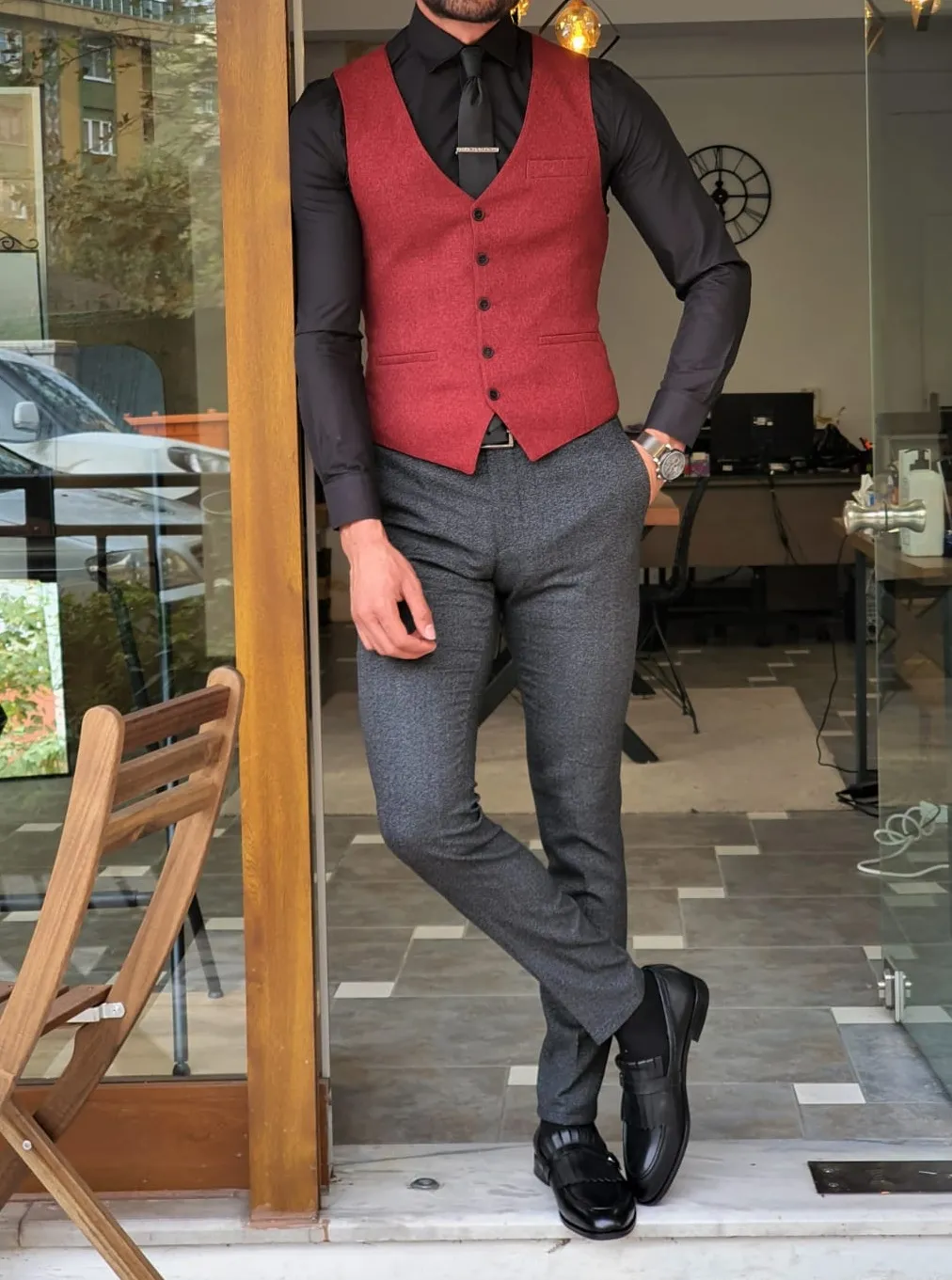 Buy Claret Red Slim Fit Vest by GentWith | Worldwide Shipping