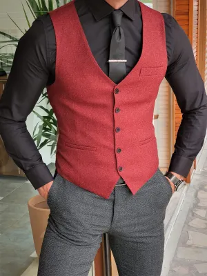 Buy Claret Red Slim Fit Vest by GentWith | Worldwide Shipping