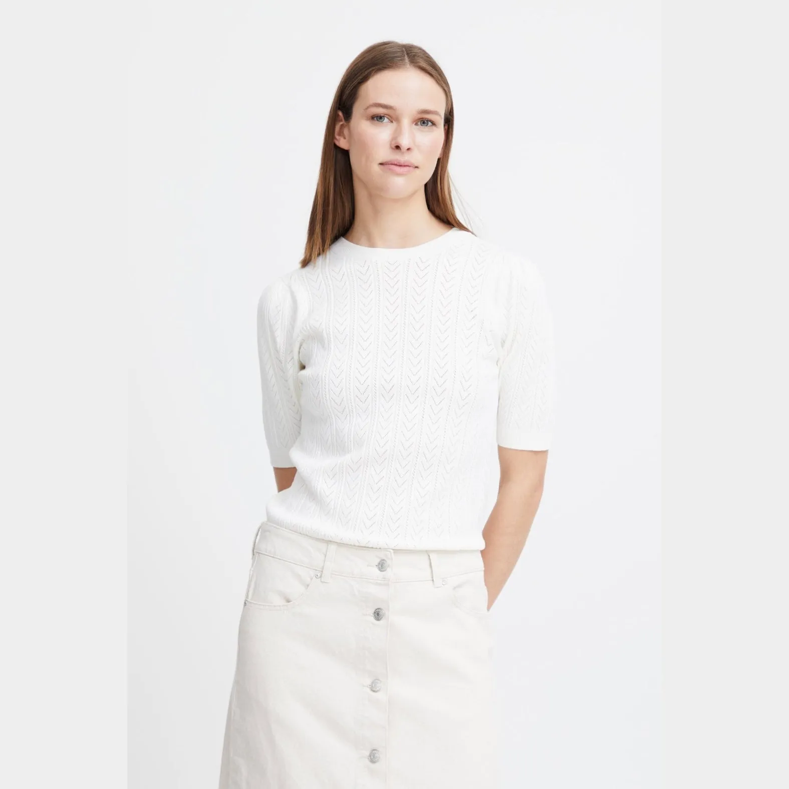 b.young Pointelle Knit Short Sleeve Jumper