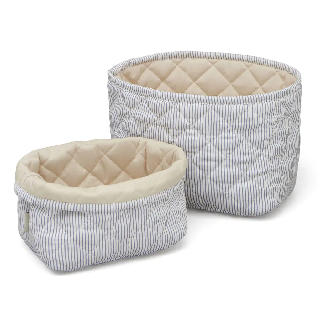 Cam Cam Copenhagen, 2 Quilted Storage Baskets, Classic Stripes Blue