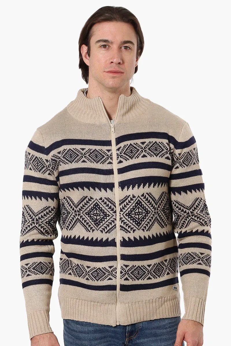 Canada Weather Gear Patterned Zip Up Pullover Sweater - Beige